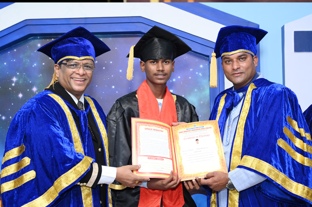 On Saturday, March 16th, 20 students from Grace Ministry Theological Bible College, Bangalore, which is associated with United Theological Research University, were awarded Certificates of B.Th by Bro Andrew Richard. 